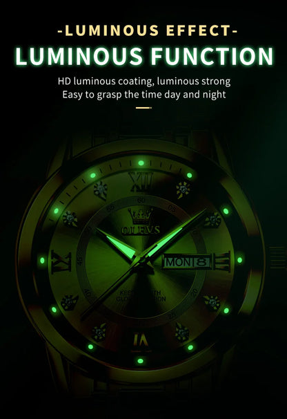 OLEVS Quartz Watch for Men Luxury Diamonds Gold Watch Waterproof Luminous Stainless Steel Business Men's Quartz Watch Mens Watch